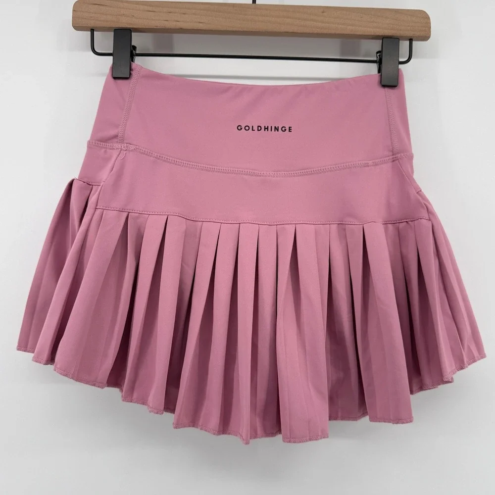 Gold Hinge Pleated Tennis Skirt Skort Dusty Pink Women XS Pickleball Preppy